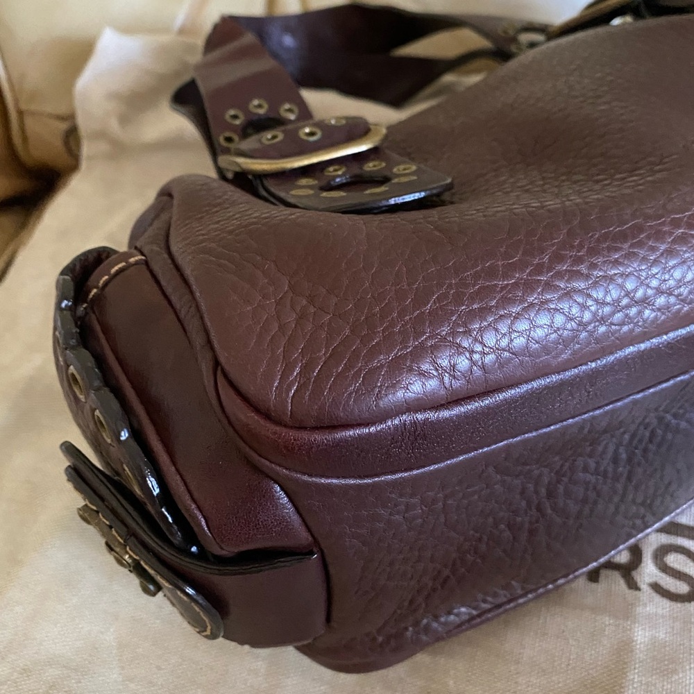 NWT Michael Kors Roadie Satchel Thick Leather Bag Grommets Rivets Brass Pebbled - Picture 12 of 16